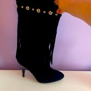Black suede fringe boots